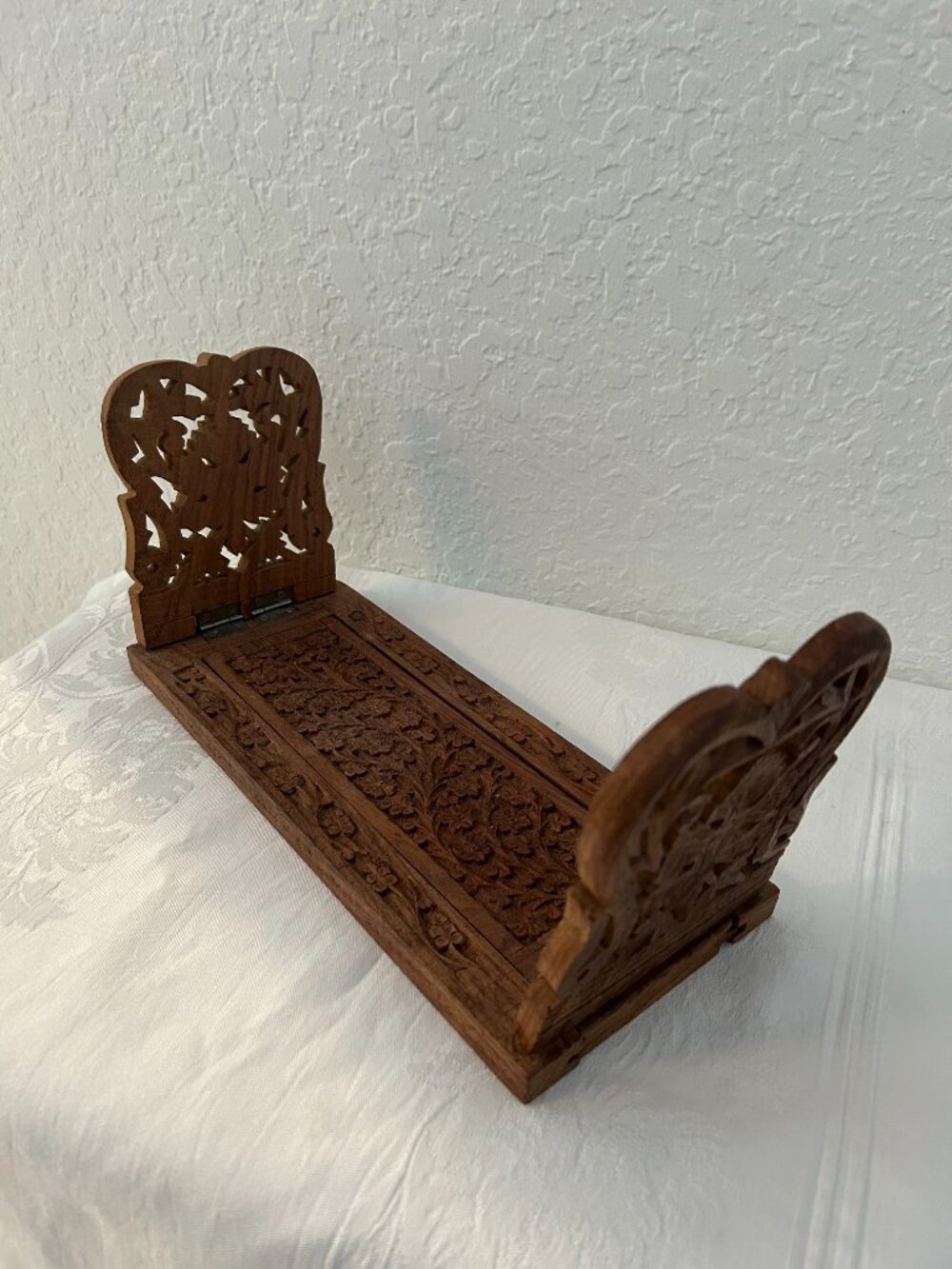 Midcentury Indian Carved Wood Book Rack